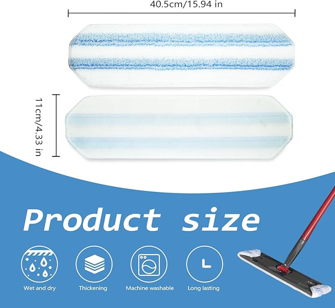 8 Pack Replacement Pads for O Cedar H2prO Flat Mop System, Flat Pads for Ocedar Flat Mop System, Machine Washable/Reusable, Powerful Stain Removal, for Hardwood, Tile, Marble, Laminate Floors.