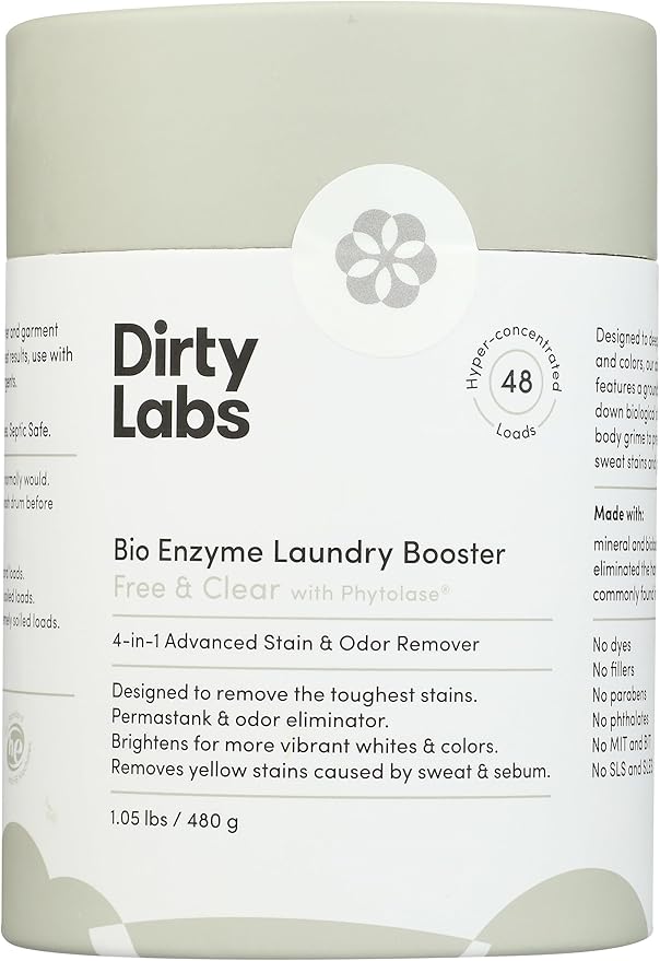 Dirty Labs | Scent Free | Bio Enzyme Laundry Booster | 48 Loads (1 lb) | Hyper Concentrated | High Efficiency & Standard Machine Washer | Nontoxic, Biodegradable | Stain & Odor Removal Enzyme Booster