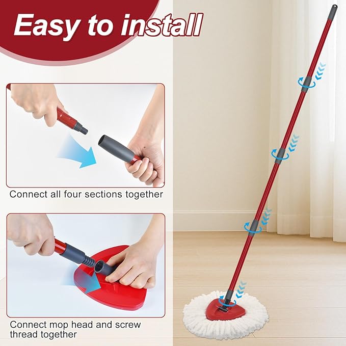 4-Section Spin Mop Handles, Mop Base for Ocedar EasyWring 1 Tank System, Mop Handle Mop Base Set for O Cedar, American Thread Joint