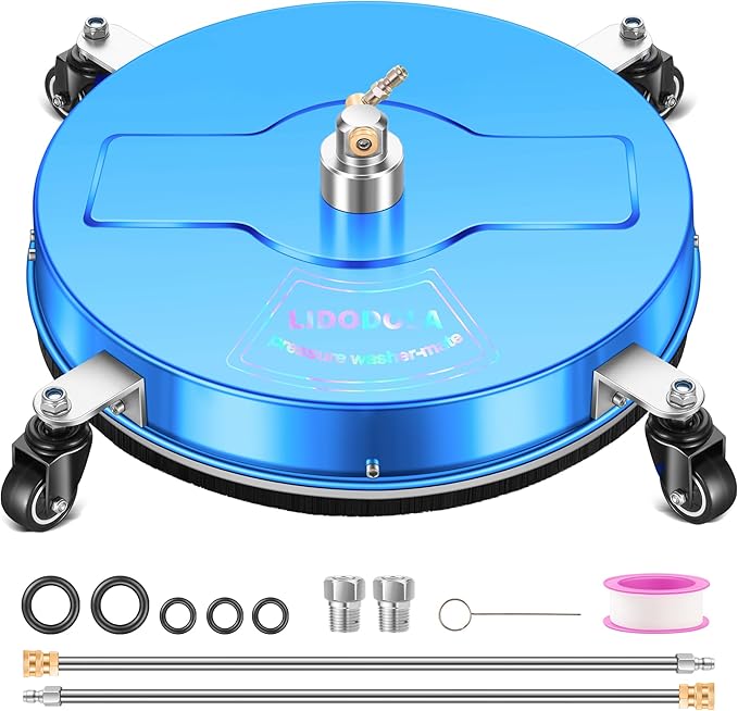19'' Pressure Washer Surface Cleaner with 4 Wheels - Stainless Steel Surface Cleaner for Pressure Washer Attachment for Concrete, Driveway, Patio, Sidewalk, Deck and Driveways (19 INCH Blue)