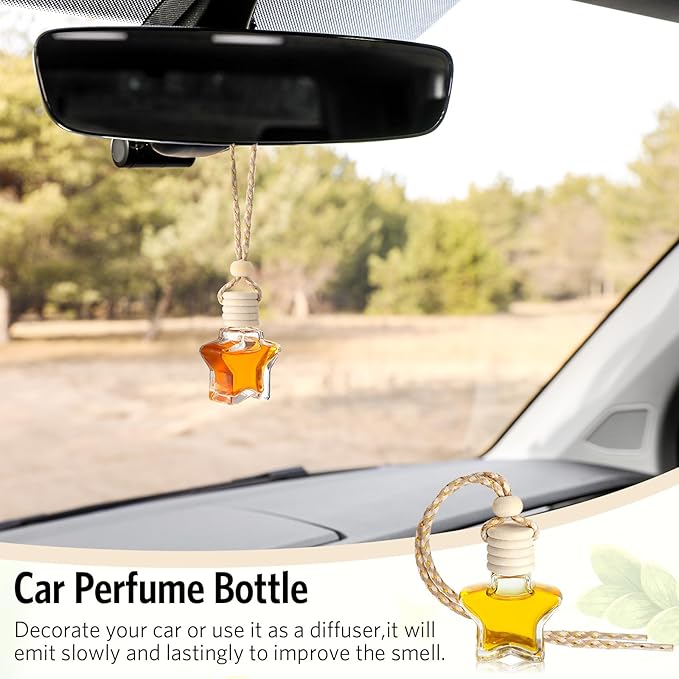 BBTO 100 Pcs Car Air Fresheners Diffuser with Wooden Cap Empty Aromatherapy Diffuser Clear Car Fragrance Holder Pendant Hanging Perfume Fresheners Bottles for Decor(Star,Clear)
