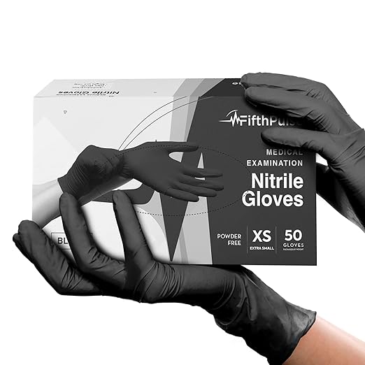 Black Gloves Disposable Latex Free X Small, 50 Count - Medical and Dental Grade Surgical Gloves - Powder Free Nitrile Gloves X Small - 3 Mil Thickness