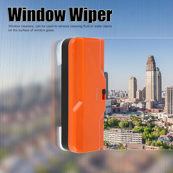 01 Glass Tools, Window Cleaner, Washing Adjustable with 2 Rags Magnetic Glider Car Windshields Mirrors for Home Office(Orange)