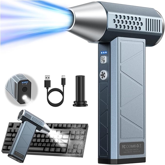 Compressed Air Duster, 360000RPM, 52m/s, Cordless Electric Air Duster with Flashlight, 4-Speed Adjustable Mini Air Blower Gun, USB-C Charging