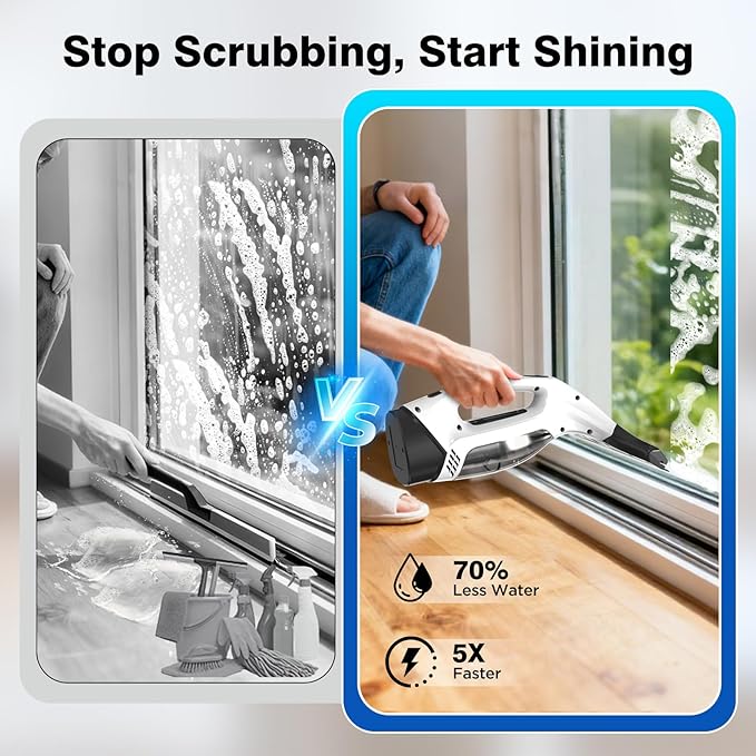 Window Vacuum Squeegee Cordless, Electric Window Cleaner Tool with & Water Collection Tank, Cleaning Kit Shower Squeegee for Glass Doors, Windows, Mirrors, Car