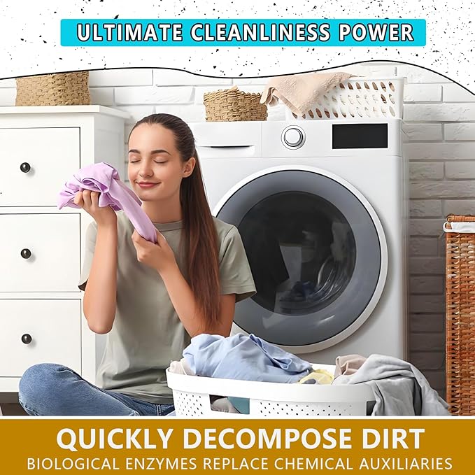 Enzyme Laundry Booster Odor Remover - 2 lbs Enzymatic Clothes Stain Cleaner Powder, Natural Deodorizer with Bio Active Enzymes, Detergent Additive Eliminator for Sweat, Oil, Blood - 68 Loads (32 oz)