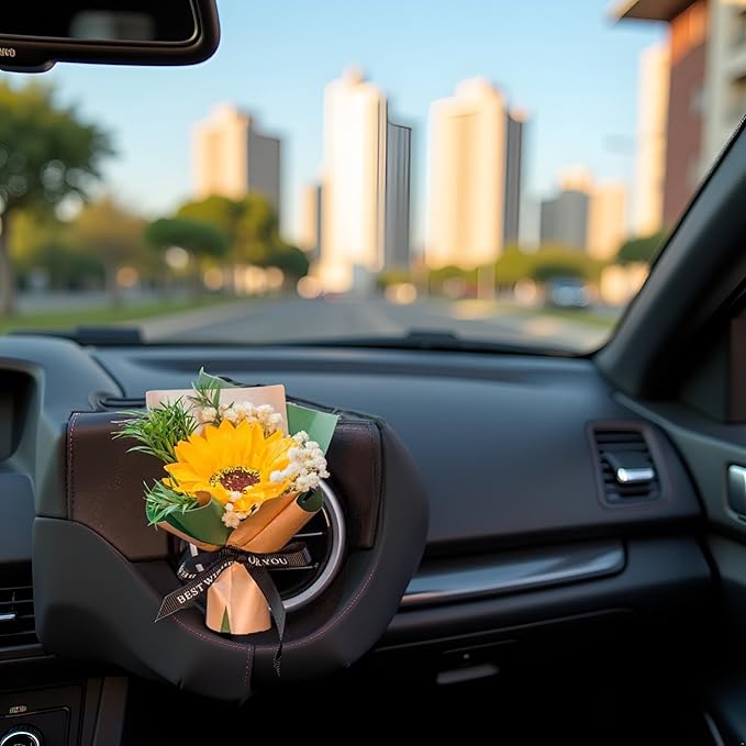 Fresh Flowers Mini Dried Flowers Bouquet for Car Air Vent Clips, Car Air Outlet Perfume Decoration, Air Fresheners Interior Accessories,Automotive Air Fresheners (yellow, Random fragrance)