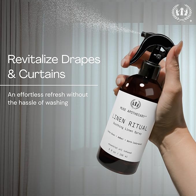 Muse Apothecary Linen Ritual - Aromatic, Soothing, and Relaxing Linen Mist, Laundry and Fabric Spray - Infused with Aromatherapy Essential Oils - 4 oz, Bergamot + French Lavender + Sandalwood, 2 Pack