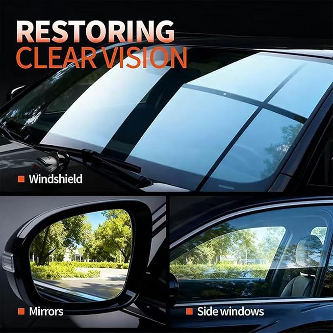 Car Glass Oil Film Remover & Cleaner Kit with Brush for Windshield, Windows and Headlights Cleaning