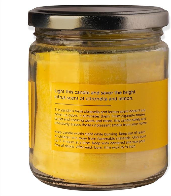 Maplefield Citronella Smoke Eliminator Scented Candle - Cooking & Kitchen Odor Neutralizer - Pet Odor Eliminator Home Freshener - Car Air Freshener & Room Deodorizer - 1 Oz, Yellow