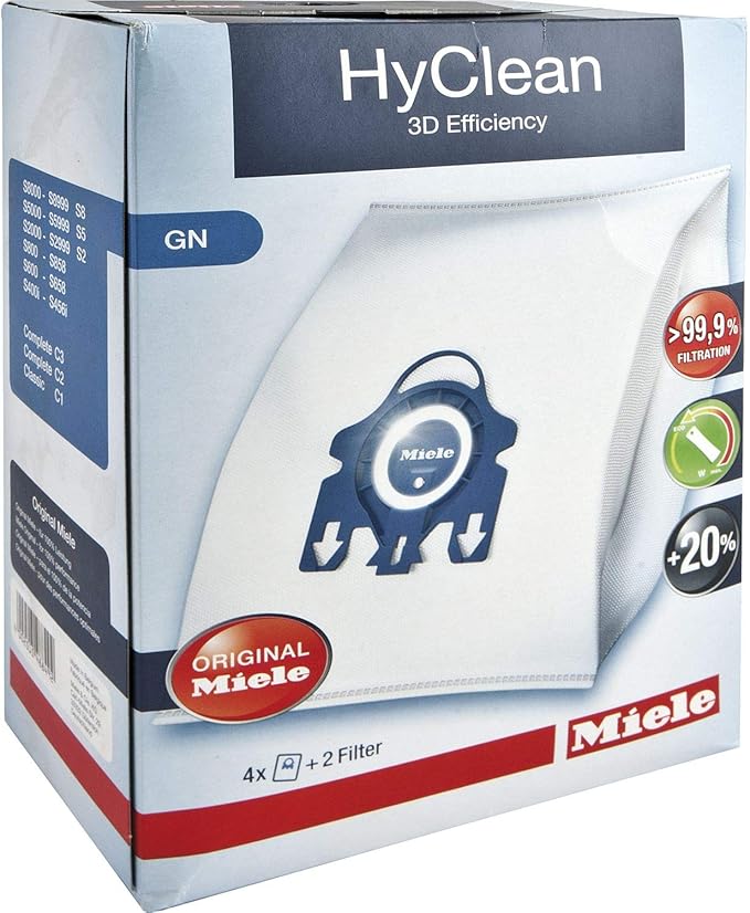Miele Original AirClean 3D Efficiency GN Vacuum Cleaner Bags, for Miele Complete C2, Complete C3, Classic C1, S8, S5, and S2 Vacuum Cleaners
