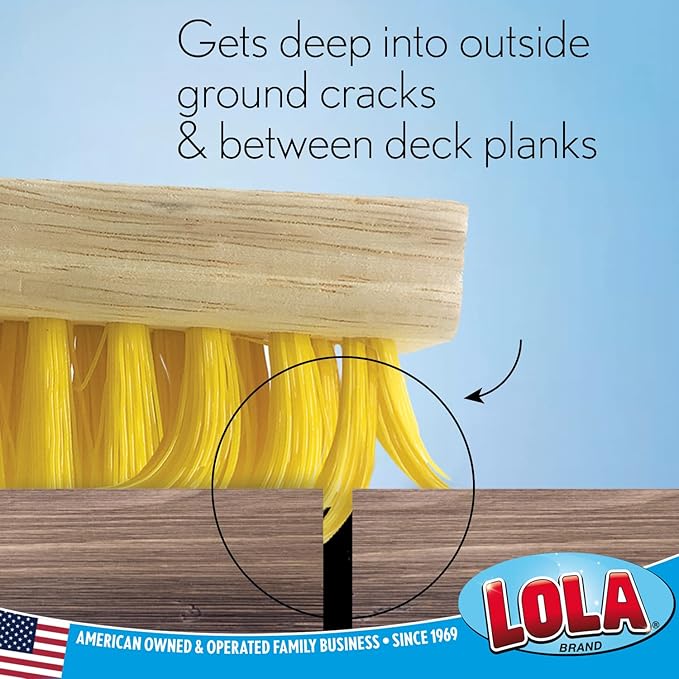 LOLA Deck Scrub Brush Outdoor Broom, Durable Bristles Remove Dirt, Grime, Grout, Leaves, Snow on Patios, Decks, Wet or Dry, 1 Pack