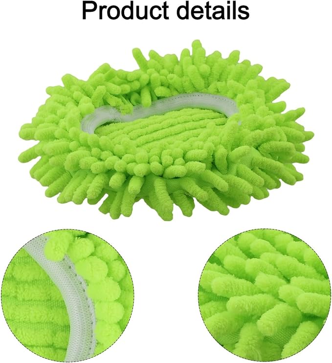 3-Pack Green Spin Mop Head Refills for RinseClean 2-Tank System, Chenille Microfiber Replacement Heads for Tile, Wood, Laminate, Car, and Glass Cleaning, Machine Washable