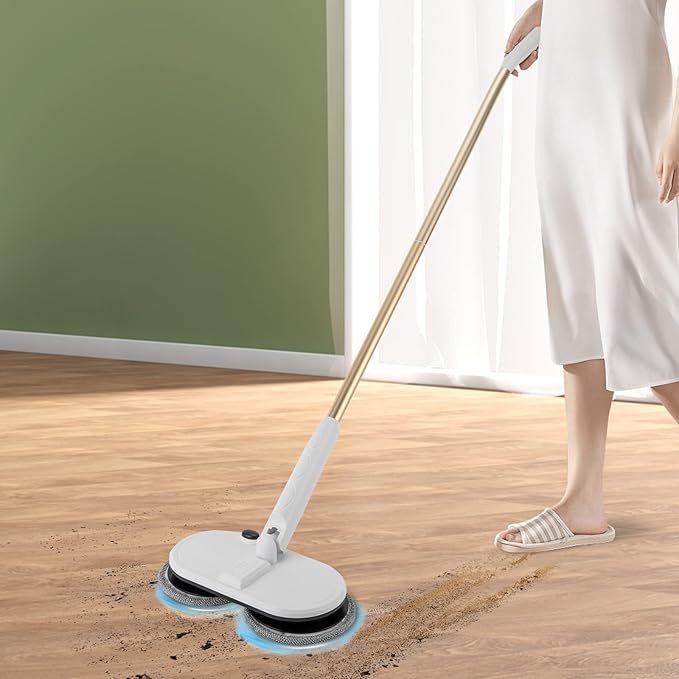 Electric Mop, Cordless Spin Floor Mop with LED Headlights, 60 Mins Spin Power Scrubber Tool, Rechargeable Floor Cleaner for Hardwood and Tile Floors