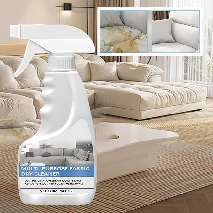 Multi-Purpose Fabric Dry Cleaner Spray, Fabric Cleaner For Furniture Upholstery Machine, Stain Remover for Furniture Upholstery & Couch, No Water No Waiting, Grease Removal for Fabrics (1Pcs)
