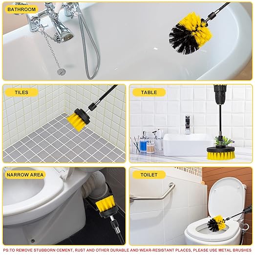 Drill Brush Attachment Kit, Multi-Purpose Scrubber, 4-Piece Cleaning Kit for Bathroom, Glass, Tile, Car Tires - Black