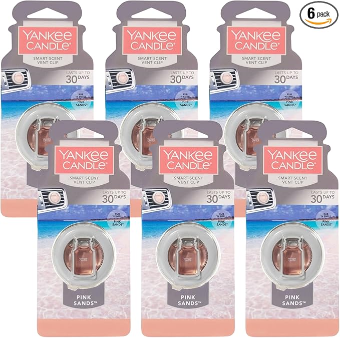 Yankee Candle Smart Scent Auto Vent Clip Car Air Freshener, Pink Sands (Pack of 6)