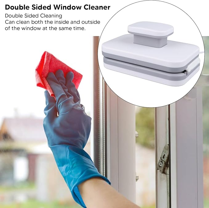 Dioche Brushed WiMagnetic Window Cleaner - Highrise Window Tool, Doublesided Glass Cleaner, Cleans Both Inside and Outside Simultaneously, Safe Design, Durable, Includes