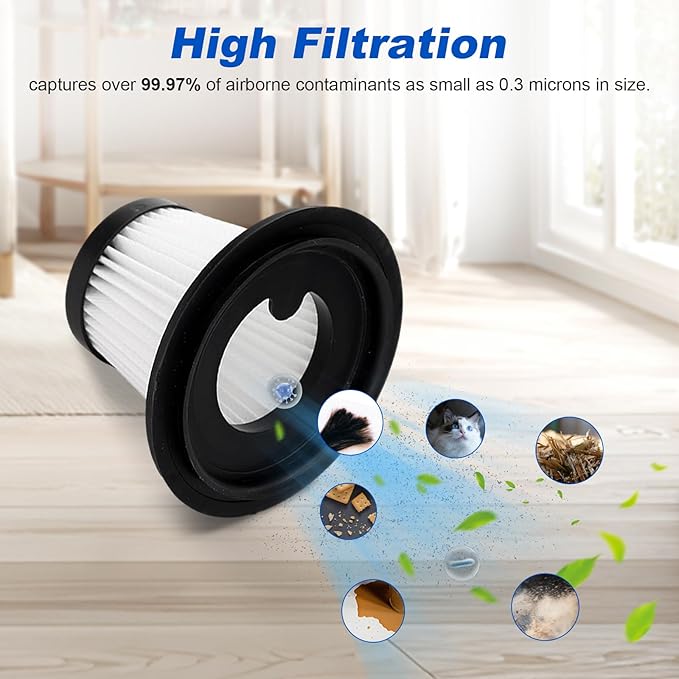 6 Pack Filters Replacement Compatible with BSRCO ATJ-2166 Handheld Car Vacuum, Washable HEPA Filters Works with H126 and ATJ Car Handheld Vacuum