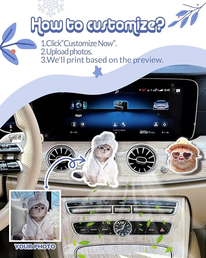 Personalised Car Air Freshener Vent Clip ，Acrylic Air Freshener with Photo, Homemade Freshener Image, Ideal Gift, Special Custom Design, Make Every Breath Personalised(Acrylic Air Freshener)
