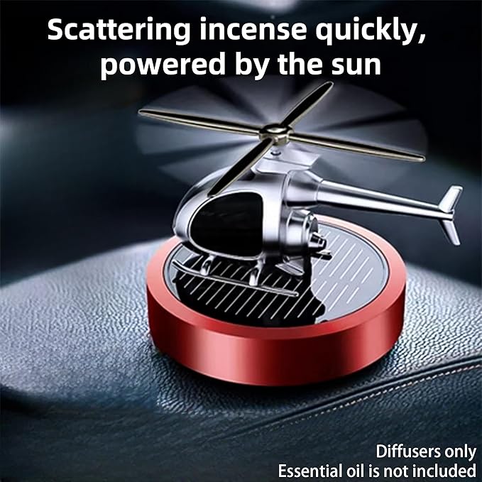 Car Diffuser Quiet & Stylish Helicopter Solar Dashboard Decor Auto-Rotating Air Purifier for Men & Military Enthusiasts Enhance Driving Experience (Red)