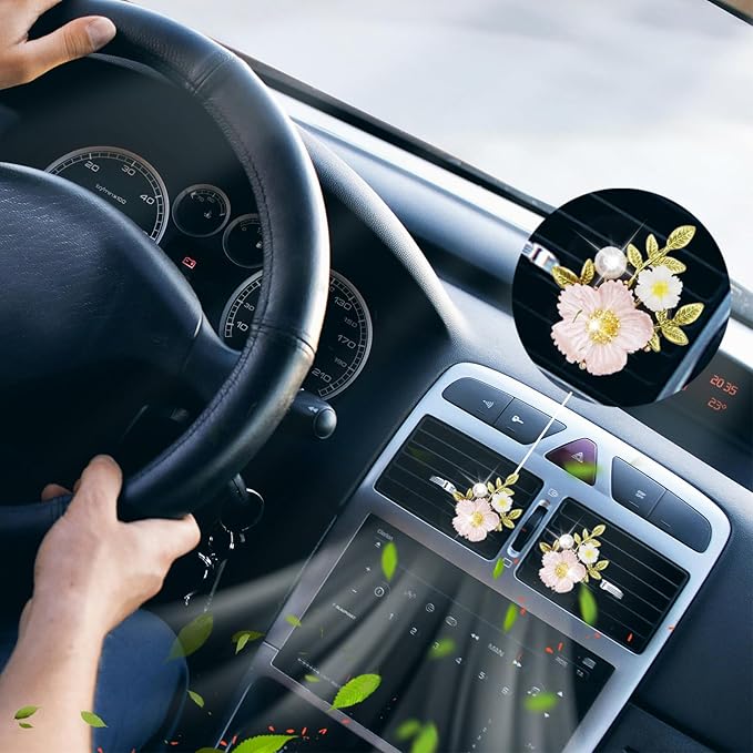 Flower Car Vent Clips 2pcs Pink Daisy Bouquets Flowers Air Freshener Girly Car Decorations Interior Aesthetics for Women Refillable Car Diffuser