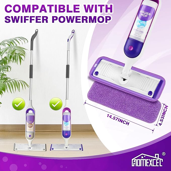HOMEXCEL Reusable Microfiber Mop Pads for Swiffer PowerMop, Power Mop Pads Refills for 13 ''-15 '' Spray Mop, Machine Washable Pad Replacement for Multi-Surface Floor Cleaning, Pack of 4