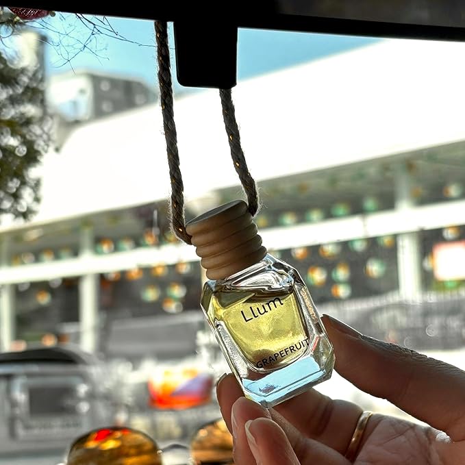 Llum Grapefruit Hanging Car Air Freshener – Luxury Automotive Perfume Diffuser 10ml (0.34 fl oz), Long-Lasting Fragrance, Alcohol-Free Non-Toxic Car Scent, Glass Bottle With Wood Cap