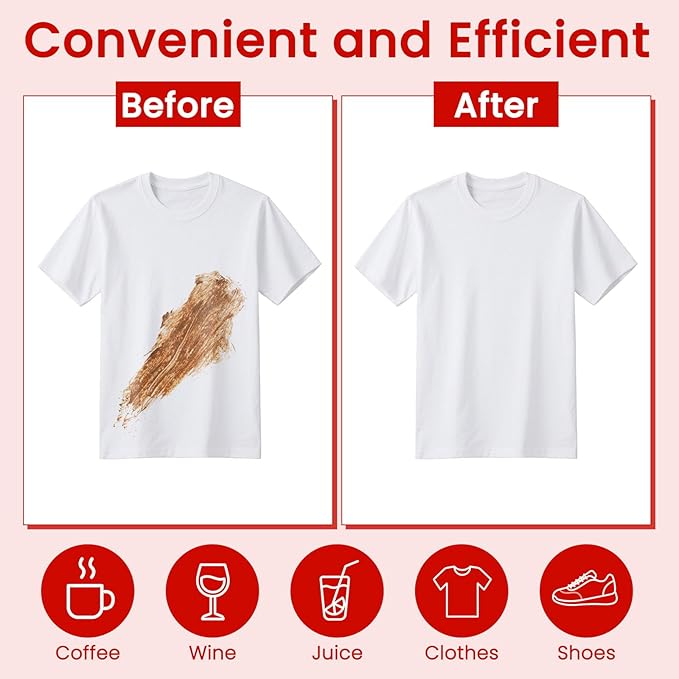 Stain Remover Wet Wipes Bulk, Individual Wrapped Clothes Portable Travel Messy Eater Cleaning Laundry Stain Removal Wipes Pocket Size for Clothing Fabric/Shoes/Wine/Fast Food 7.1 x 4.7 Inch (Red 200)