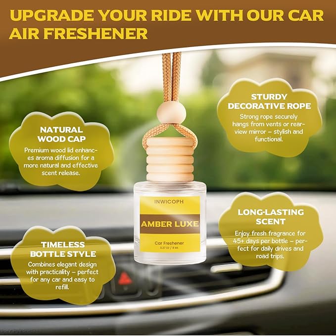 Car Air Freshener Diffuser Hanging, Amber Luxe Fragrance Oil