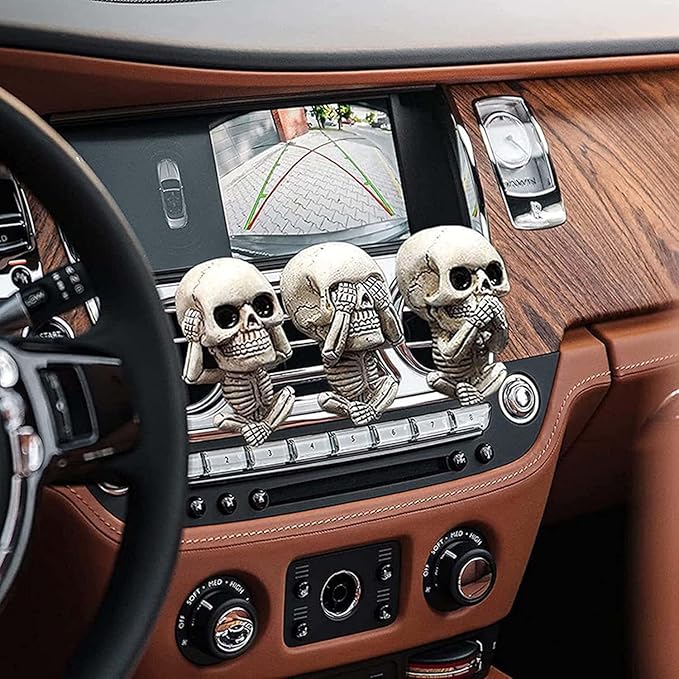 Evil Skull Car Air Fresheners Vent Clips, Cool Skull Car Accessories with 6 Felt Pads, Cute Automotive Halloween Decorations Interior for Men Women