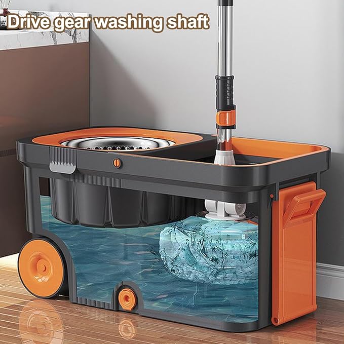 Spin Mop and Bucket,Mop and Bucket with Wringer Set for Home,360 Degree Stainless Steel Spin Mop,Microfiber Mop Head,Household Essentials Cleaning Tools,Wall Floor Cleaning Supplies (Orange)