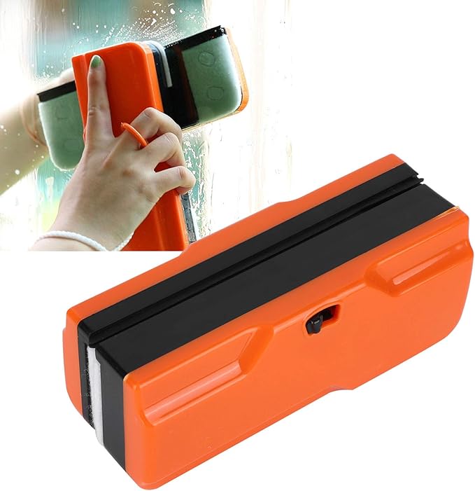 01 Glass Tools, Window Cleaner, Washing Adjustable with 2 Rags Magnetic Glider Car Windshields Mirrors for Home Office(Orange)