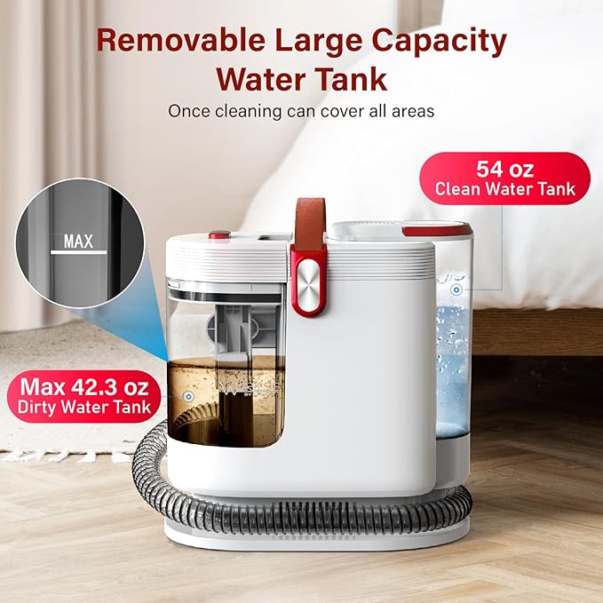 Portable Upholstery and Carpet Cleaner Machine, 15Kpa Spot Cleaner Deep Cleans Pet Stains, Couch Cleaner with 3 Tools and Self-Cleaning System for Area Rugs, Furniture, Stair, Car, Rose