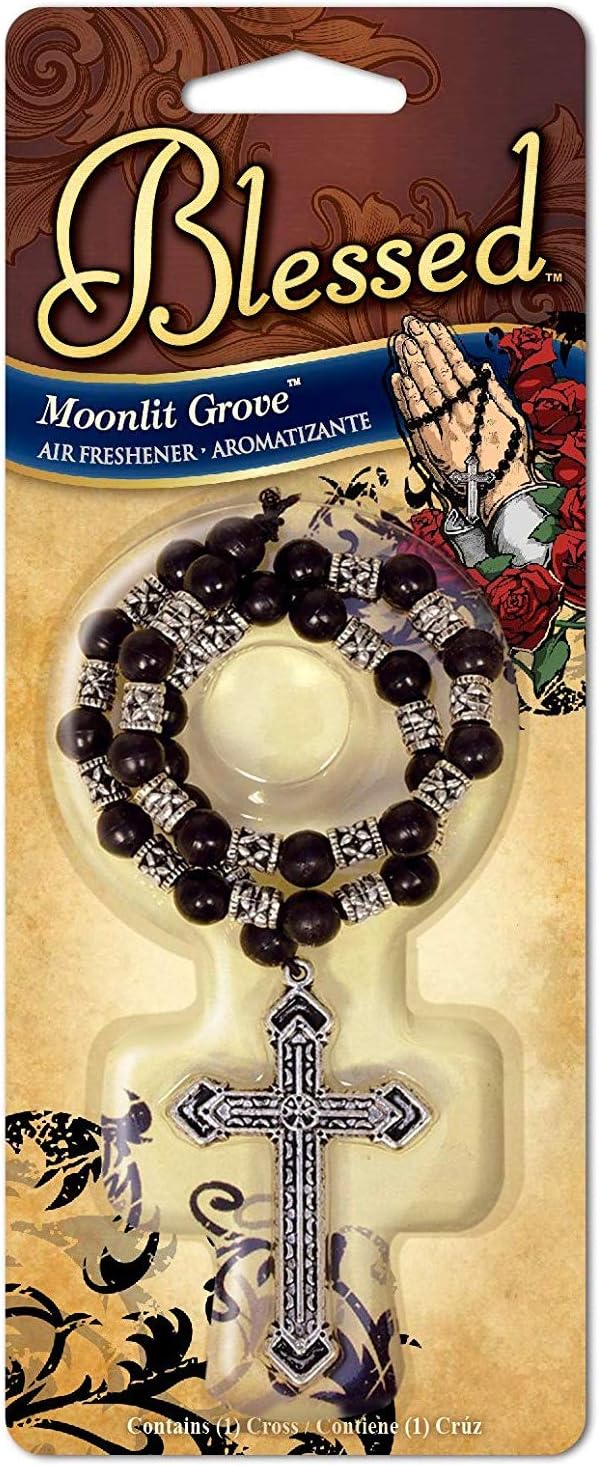 Blessed Rosary with Metal Cross Car Air Freshener, Moonlight Groove Scent
