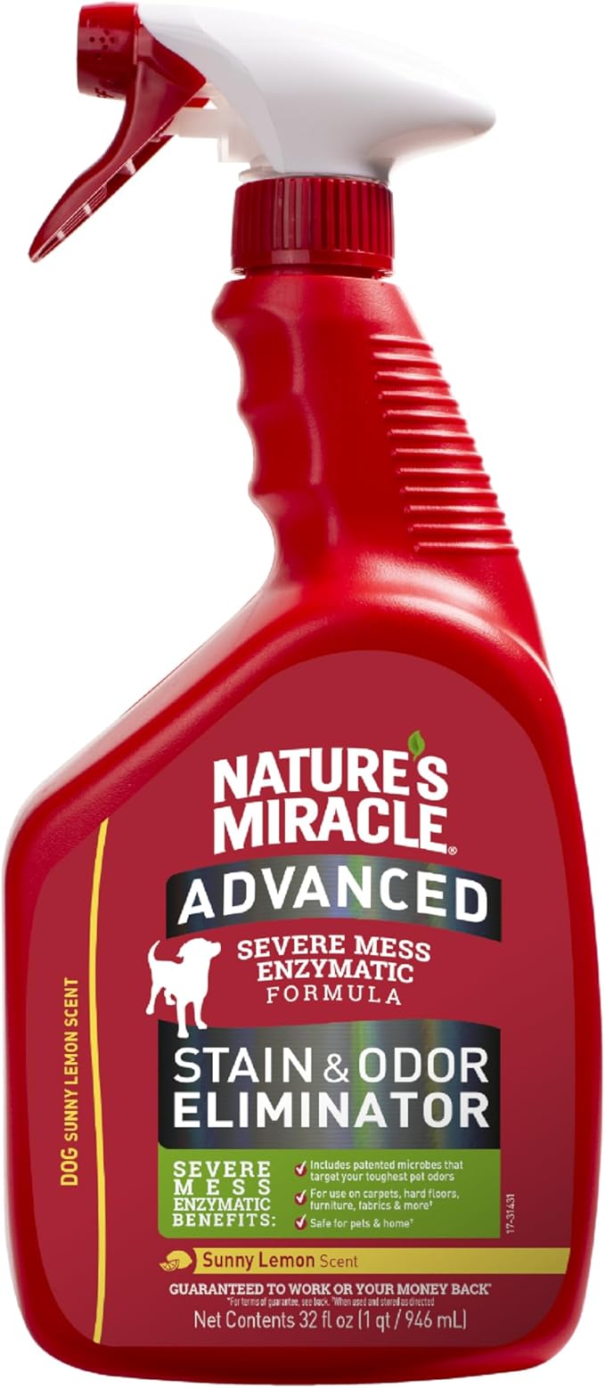 Nature's Miracle Advanced Stain & Odor Eliminator,32 Ounces,Sunny Lemon Scent,Severe Mess Enzymatic Formula For Tough Pet Messes,(Pack of 2)