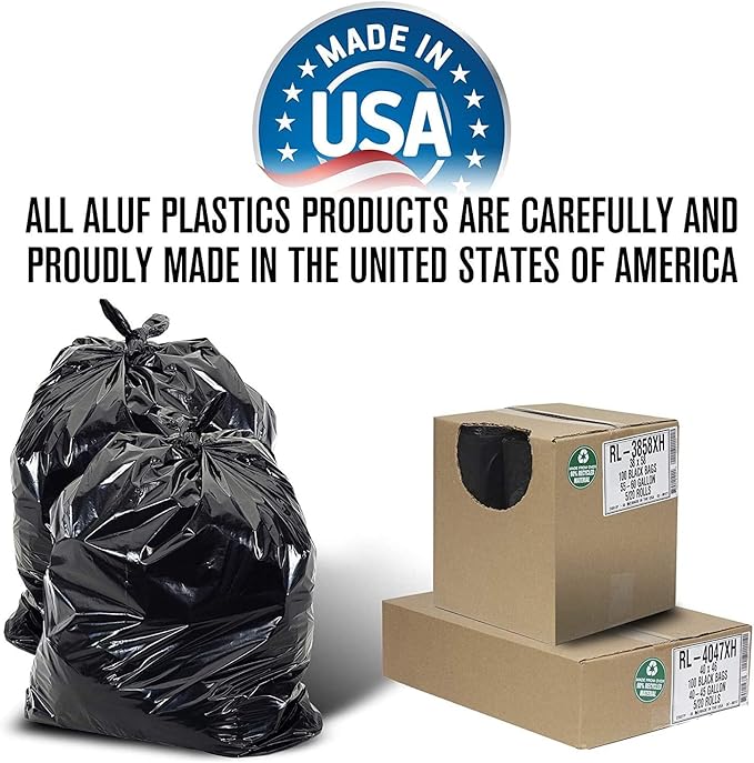 Aluf Plastics - RL-3036XH 20-30 Gallon Trash Can Liners (400 Count) - 30" x 36" - Thick 1.5 MIL Equivalent Black Trash Bags for Bathroom, Kitchen, Office, Industrial, Commercial, Recycling and More