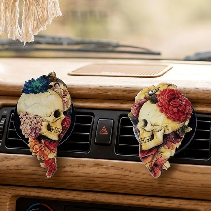 Car Air Vent Clips，Car Air Fresheners Vent Clips Car Diffuser Vent Clip，Car Decoration Cute Car Interior Decor，Car Accessories for Women (2 Pcs Love Skull)