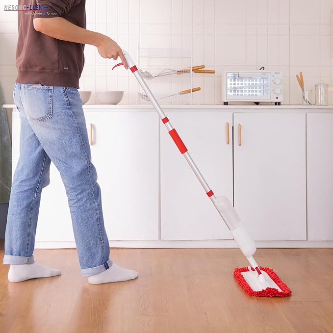 Spray Mop for Floor Cleaning with 2 Microfiber Pads Featuring Tassel Edges, Lightweight Aluminum Handle, and Even Spray Nozzle for Efficient Cleaning