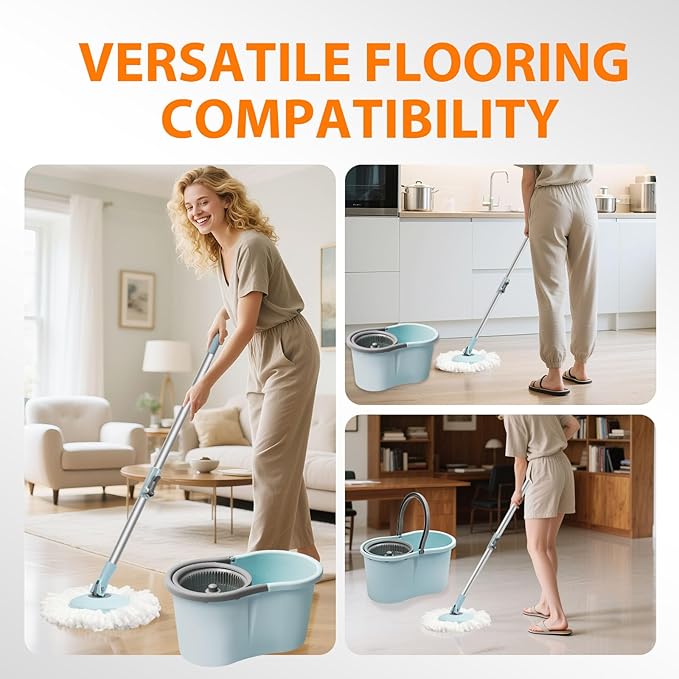 Mop Buckets for Floor Cleaning 360° Spin Wringer Separate Dirty Water with Replaceable Microfiber Mop Head Wet and Dry Suitable for Office and Home Use,Blue