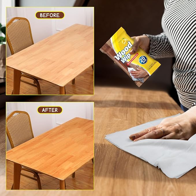 12 Pcs Care Wood Surfaces Wipes 240 Count Furniture Polish Cleaner Shines and Protects Wipe Lemon Scent Floor Wipes for Kitchen Bathroom Furniture Wood Floors Cabinet Cleaning