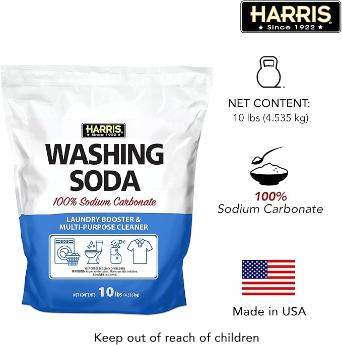 Harris Washing Soda, Sodium Carbonate, Laundry Booster and Multipurpose Cleaner, No Additives or Fragrances, 10lb