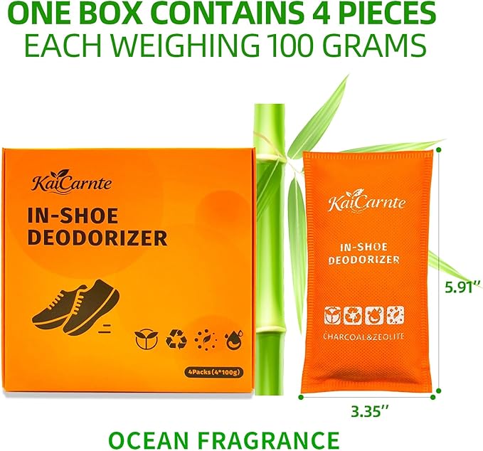 Shoe Deodorizer,Charcoal Odor Absorber,Odor Eliminator, Air Freshener, Reusable Smell Absorber for Shoes, Gym Bags(4 Pack)