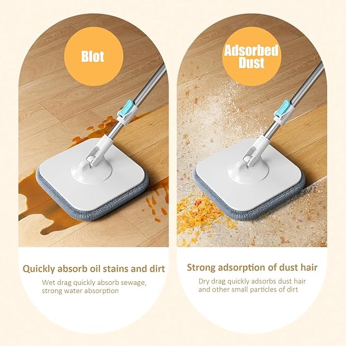 Mop and Bucket Set with Wringer, 360º Spin Mop and Bucket, 2 Microfiber Refills, Height Adjustable Handle, Kitchen Wet and Dry Use, Floor Cleaning System Spin and
