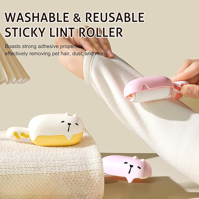Portable Washable Lint Roller– Reusable Lint Roller,Travel Size,Cute Bear Shape Ball Remover,Extra Sticky for Pet Hair,Fuzz, Dust & Clothes(Set of 2)