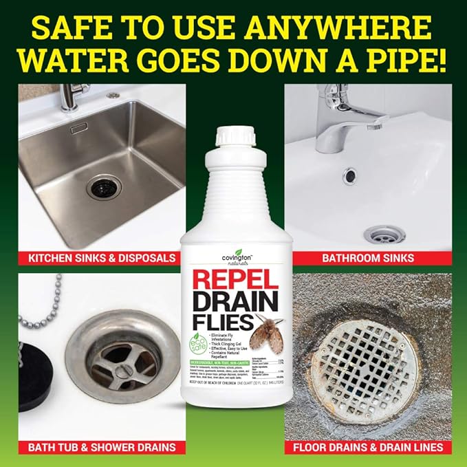 Covington Drain Fly Treatment Gel (32oz) – Drain Fly and Fruit Fly Solution for Kitchen and Bathroom Drains – Plant-Based Formula – Made in USA