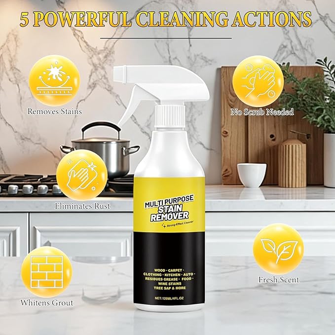 Multi-Purpose Stain Remover, All Purpose & Stain Remover,Multi-purpose Oils Stain Cleaner,Kitchen Multi-purpose Foam Cleaner Spray,Quick-Acting Formula for Kitchens, Floors and Toilets (2 PCS)