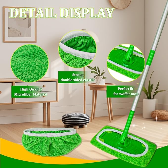 Spin Mop Replacement Set, Compatible with O-Ceda EasyWring 1-Tank Spin Mops 2 Microfiber Mop Head Refills, Adjustable 30–58 in Stainless Steel Handle, Scrubber Brush Head and Spin Base (M, Square)