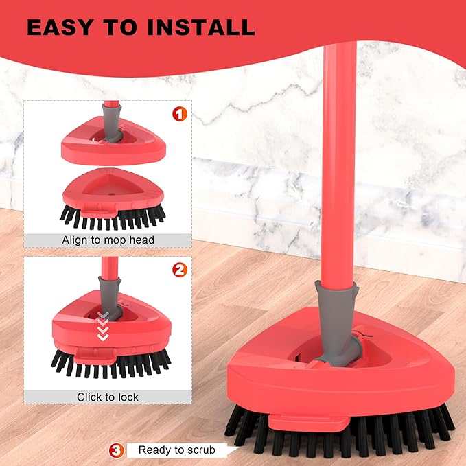 Aifacay Upgrade 2 Pcs Scrubber Mop Heads Replacements - More Bristles Spin Mop Scrub Brush Head Compatible with O Cedar RinseClean 2 Tank, Mop Head Attachment for Kitchen & Bathroom Deep Cleaning