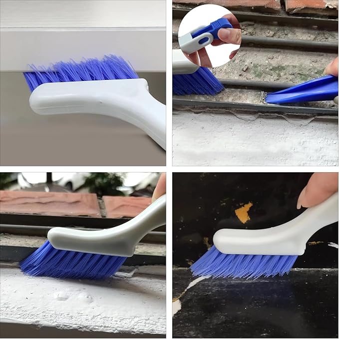 Small Scrub Brush Set for Deep Cleaning, 2 Cleaning Brushes for Window Tracks, Grout, Corners and Crevices with Straight Bristles for Precise Scrubbing in Kitchen and Bathroom (Silvery white)